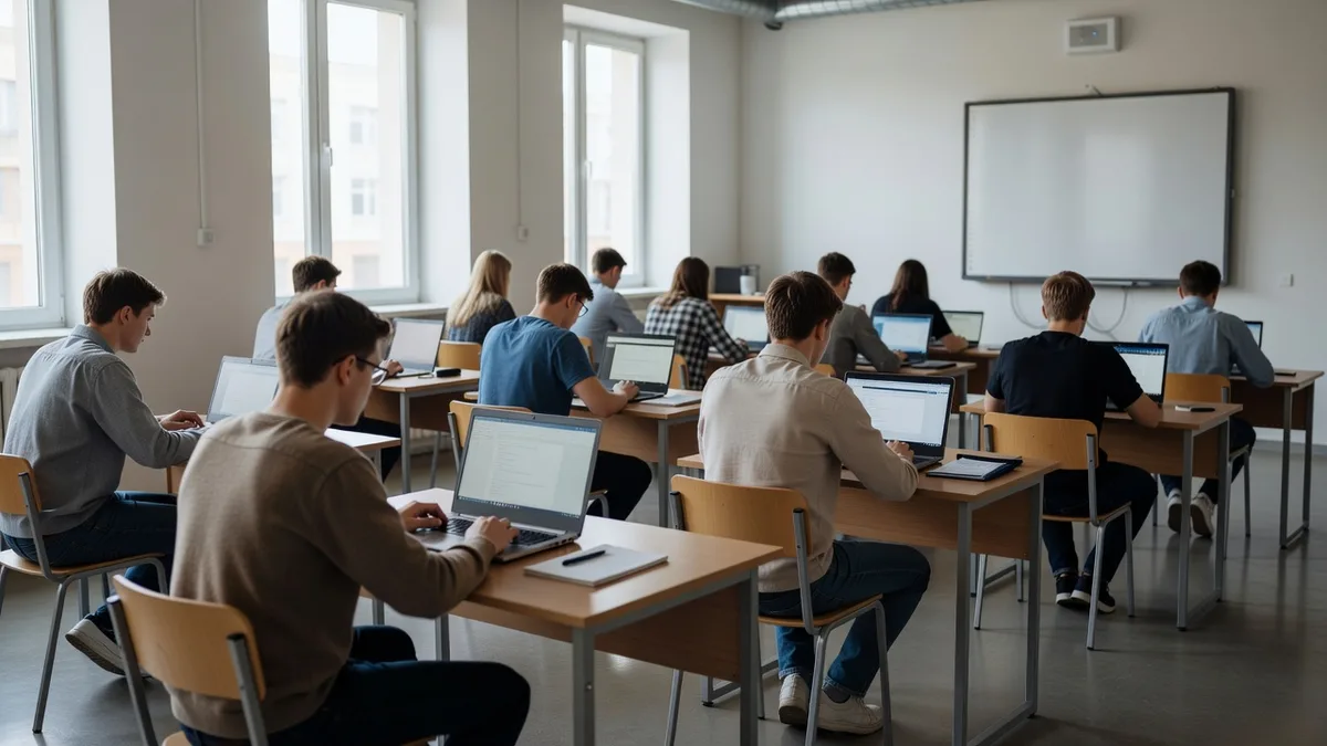 Обучение в IT-колледже: студенты на занятии по программированию