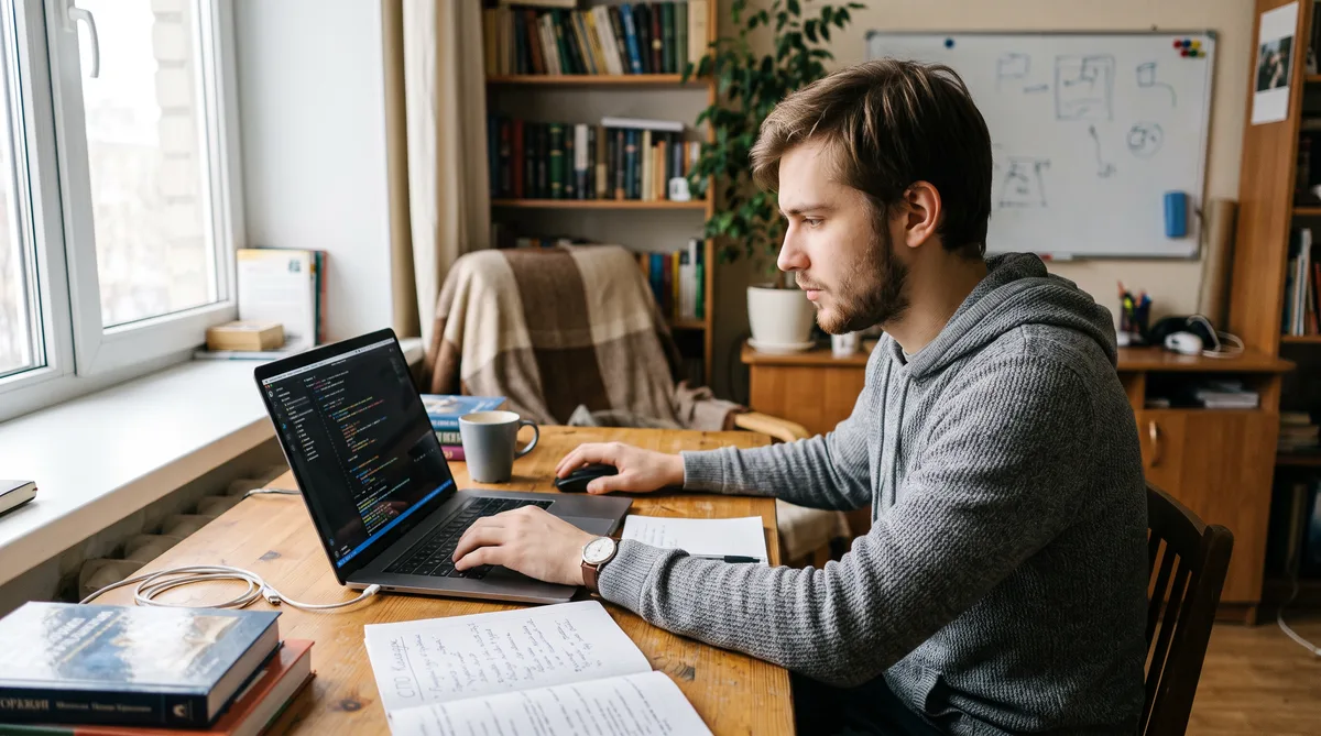Абитуриент выбирает IT-колледж с дистанционным обучением за ноутбуком
