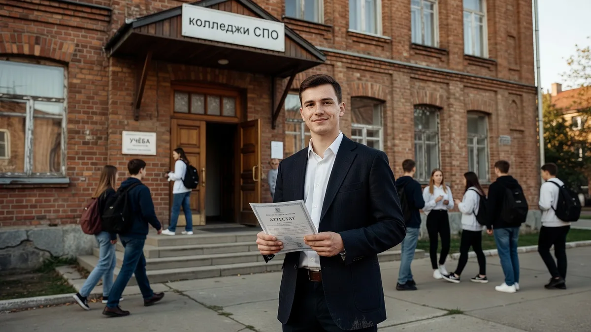 Поступление в колледж после 9 класса — абитуриент с документами у входа